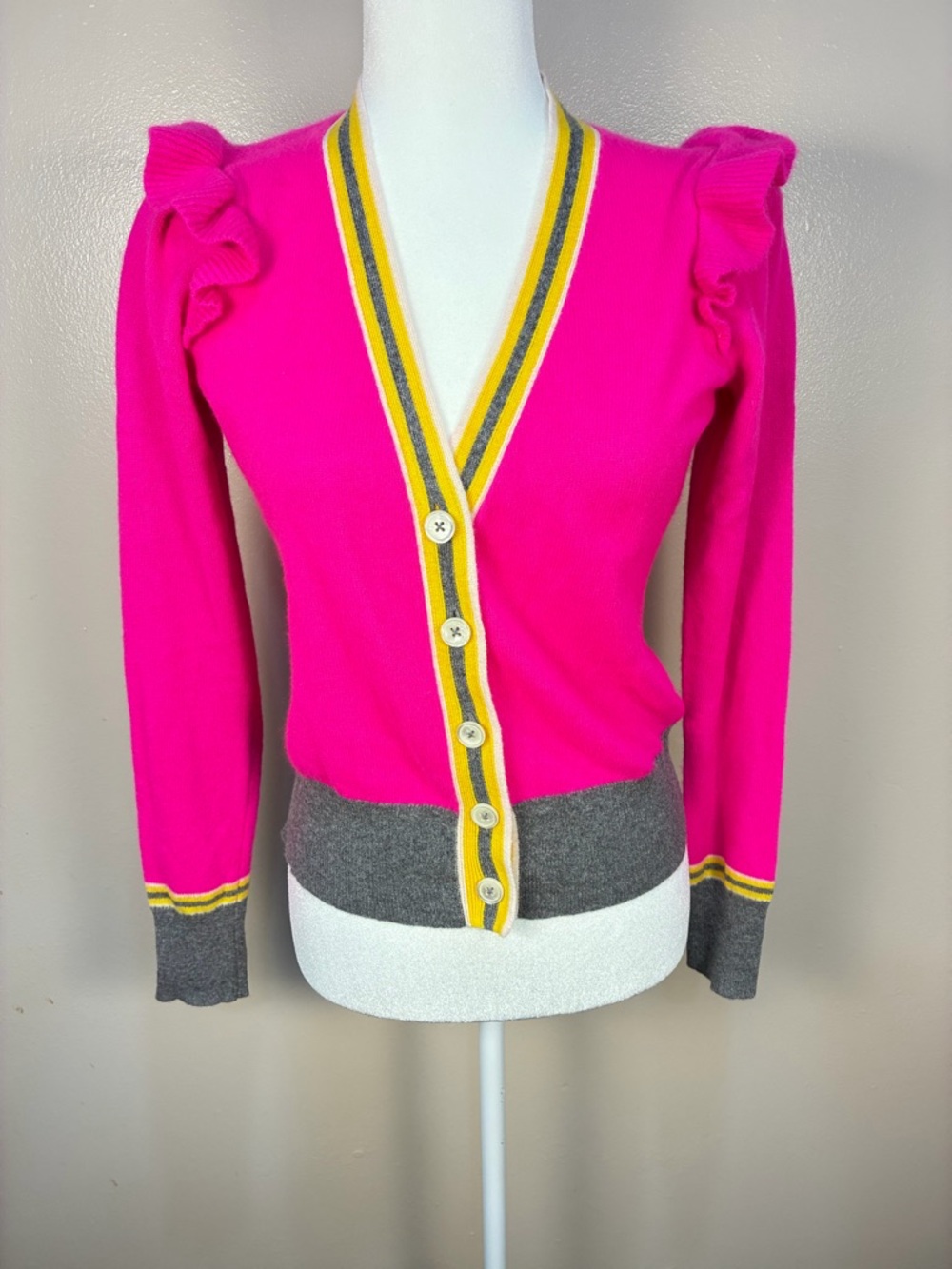 Charter Club Luxury 100% Cashmere Stripe Puff Sleeve Cardigan